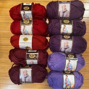 NWT 10x Lion Brand Hometown USA Yarn Bundle Reds Purples bulky chunky skeins